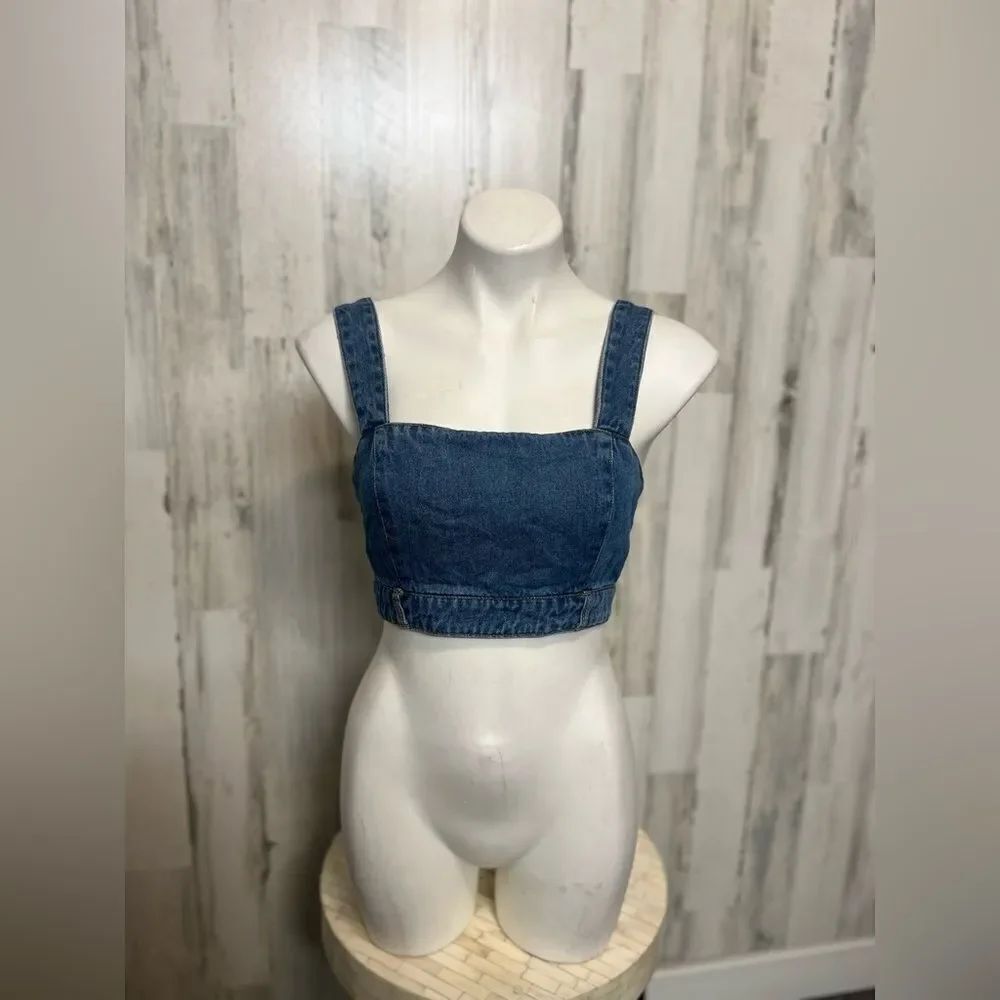 Forever 21 Denim Crop Top Small Blue Jean Bralette Tank Top